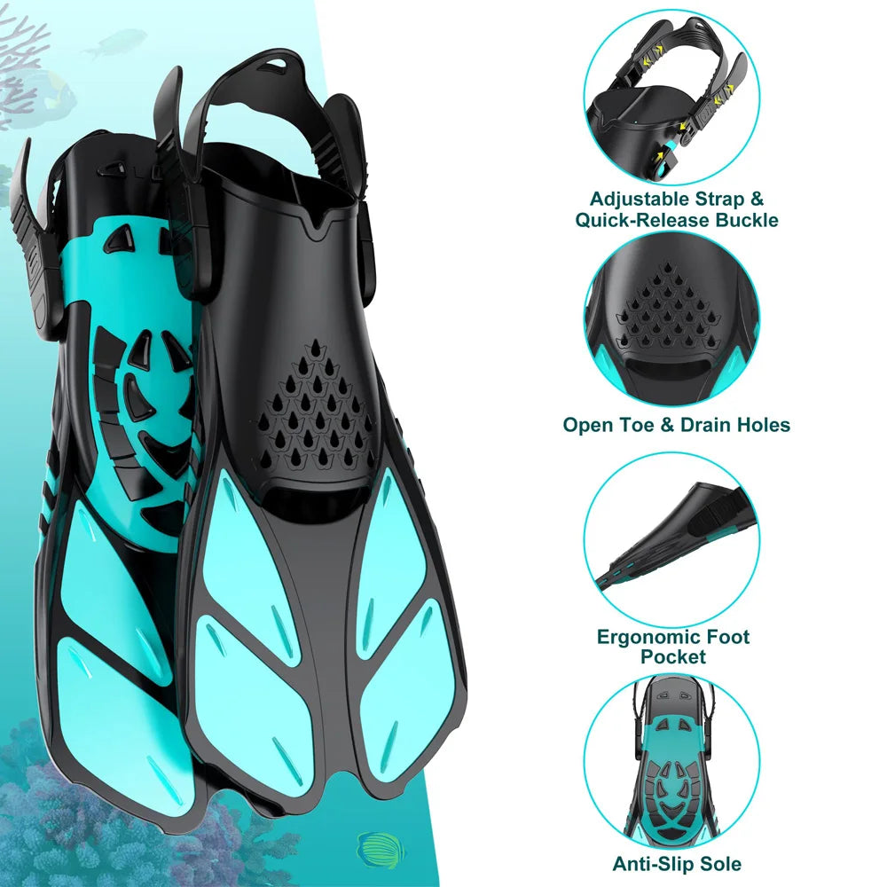   Adjustable Snorkel Fins – Comfortable, Quick-Release Buckles   