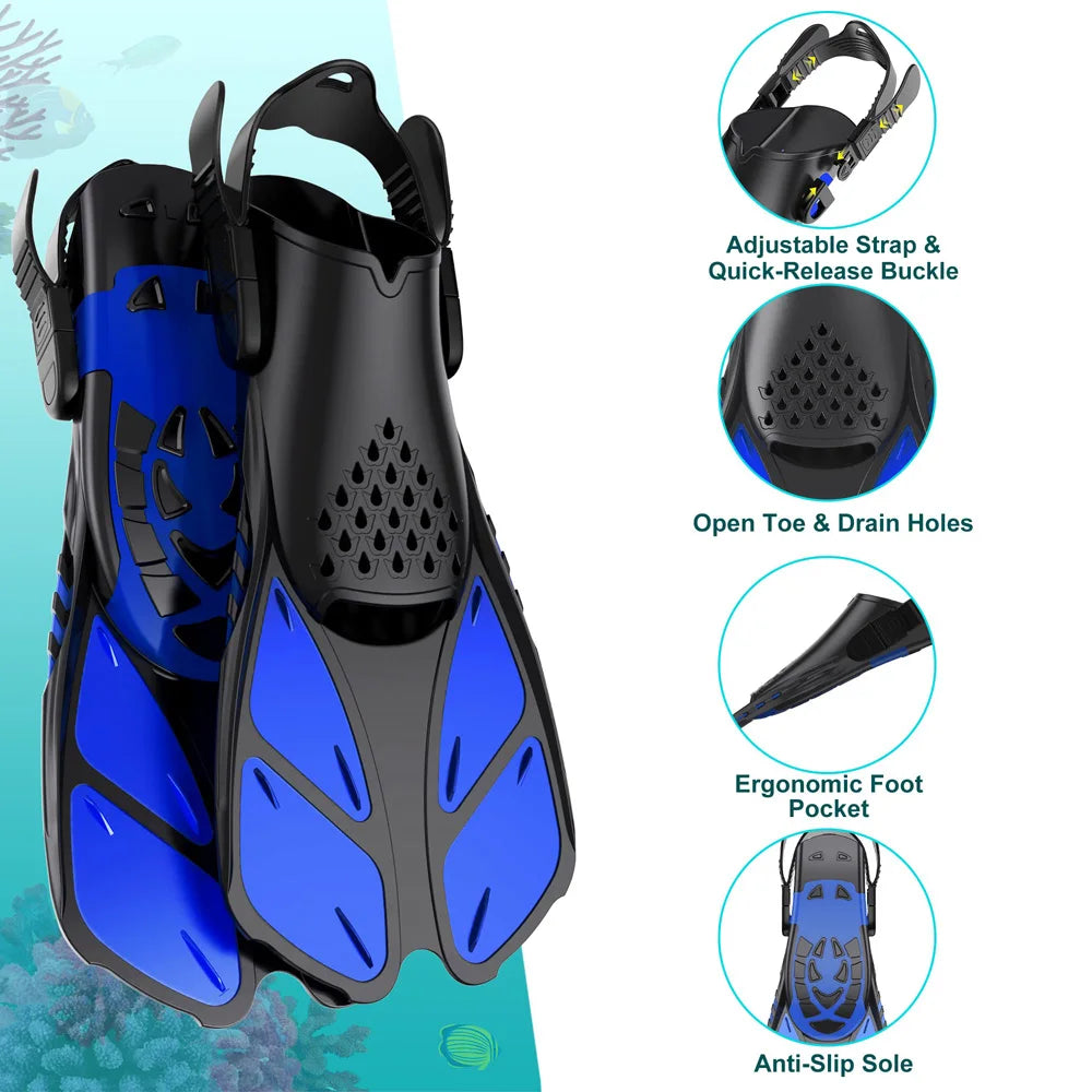   Adjustable Snorkel Fins – Comfortable, Quick-Release Buckles   