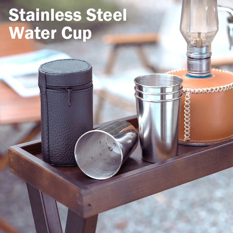   4Pcs/Set Outdoor Stainless Steel Water Cup With Case   