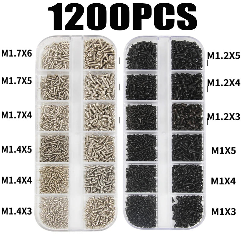   1200PCS Assorted Small Screws Kit - M1.7, M1.4, M1.2 Precision Screws   